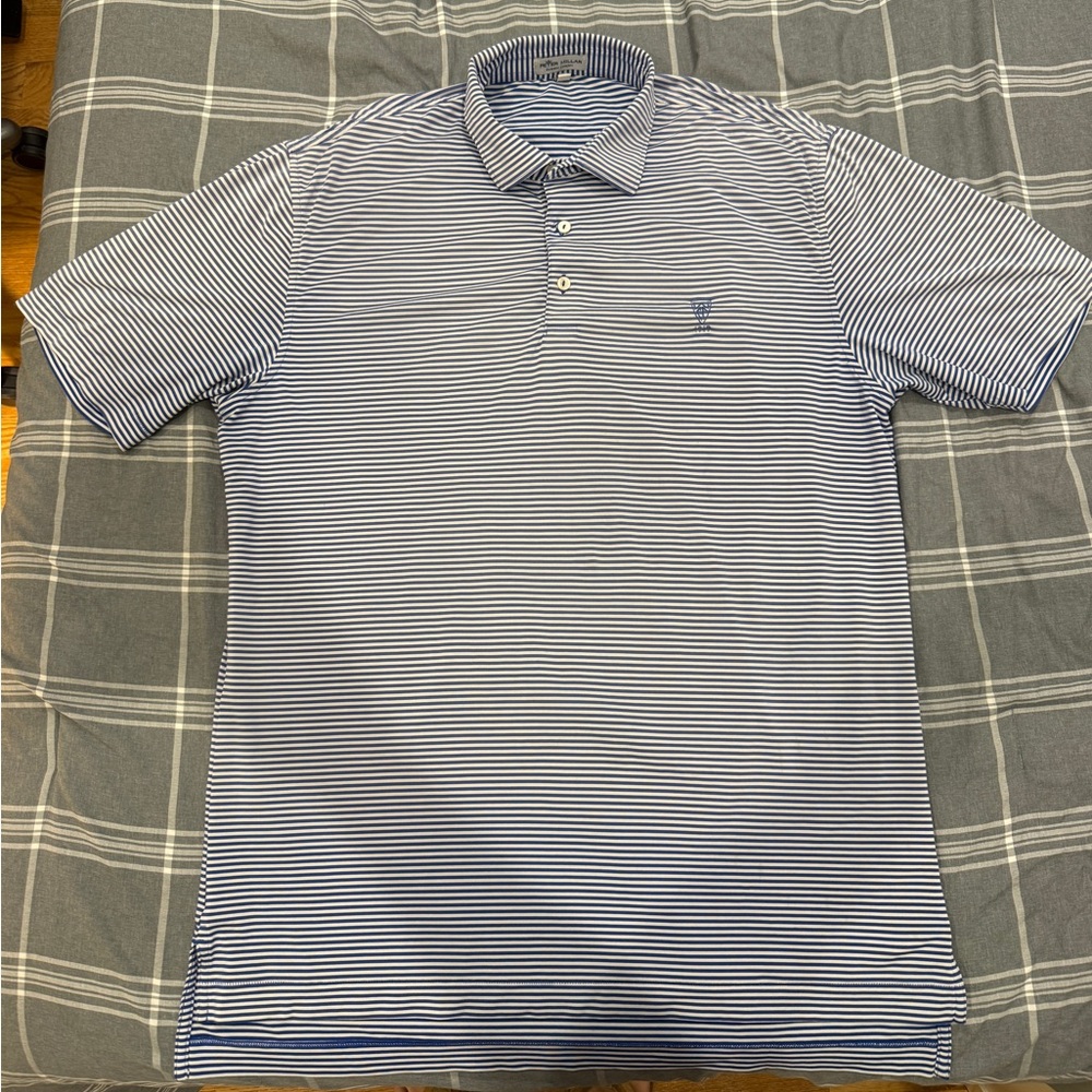 Peter Millar Navy and White M Summer Comfort Striped Polo